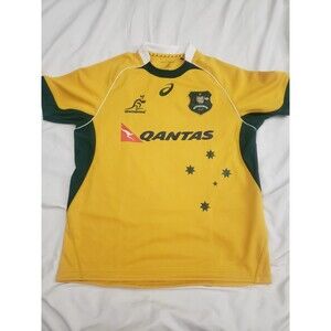 Asics Qantas Wallabies Rugby Jersey Mens Large Yellow Green Shirt 2016